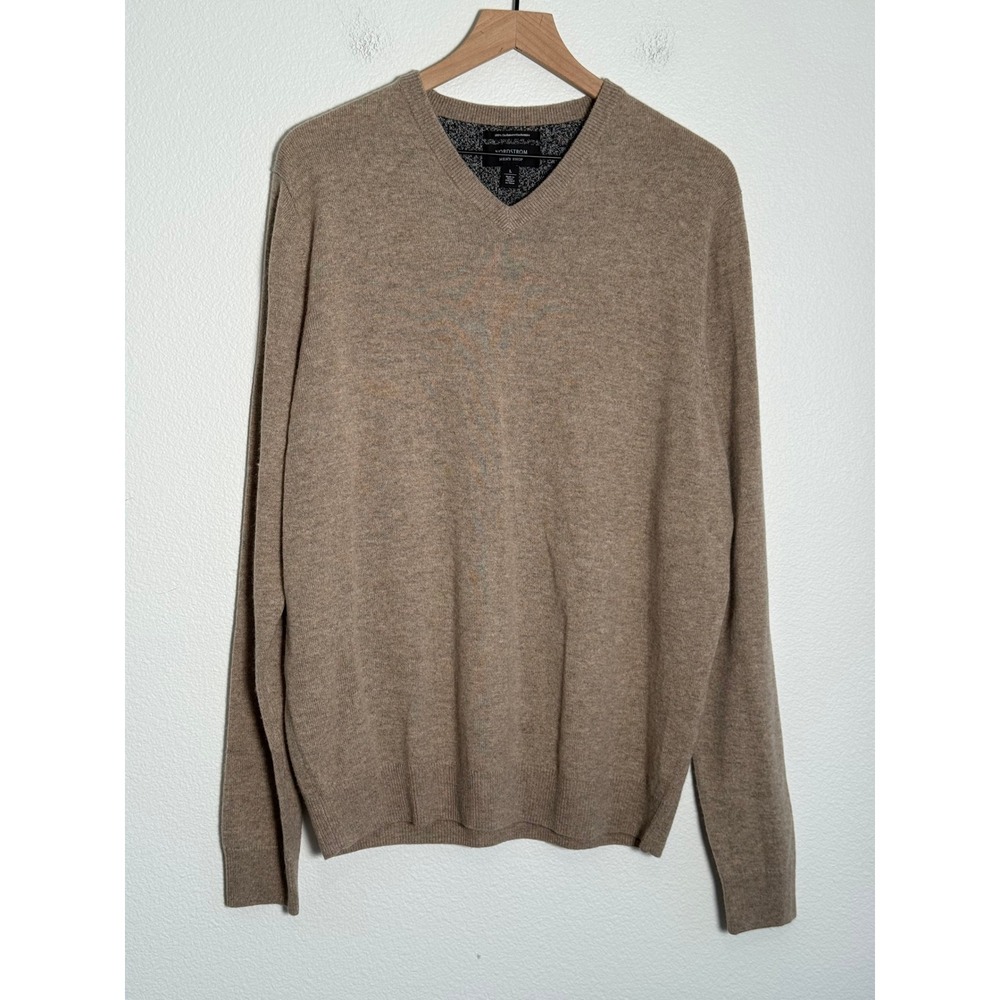 Nordstrom Men's Shop V-Neck Sweater Tan‎ 100% Cashmere Luxury Minimalist Knit